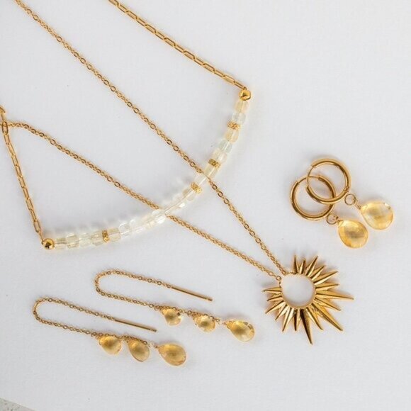 Stunning Citrine Earrings Threader Earrings Gemstone Jewelry Non-tarnish Gold - Picture 3 of 12